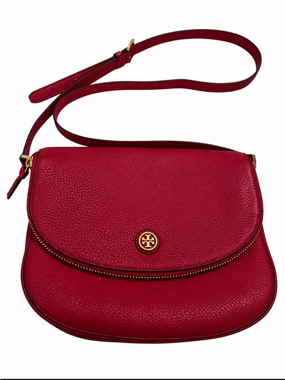 NWOT Tory Burch Red Pebbled Leather w Flap Zip/Magnetic Close Crossbody Bag